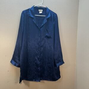 INNER MOST‎ Lingerie XL Blue Satin Burnout Nightshirt Nightgown Dress 90s Floral